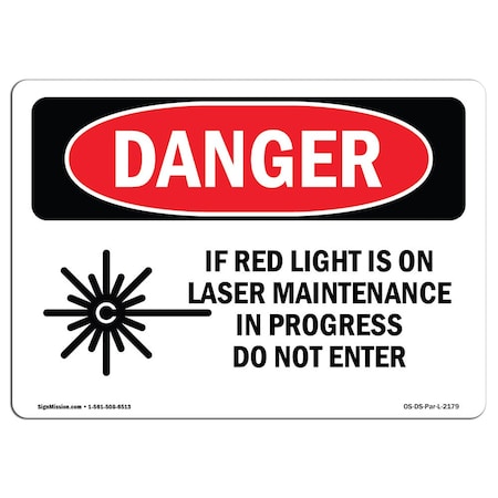 OSHA Danger Sign, If Red Light Is On Laser, 24in X 18in Aluminum